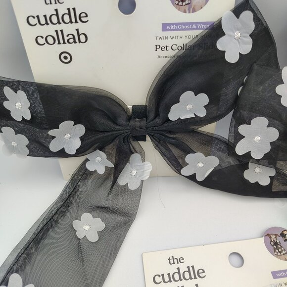 Pet Bow Collar Slide Cuddle Collab Black Sheer White Flowers Lot of 3 Dog Cat - Picture 8 of 12